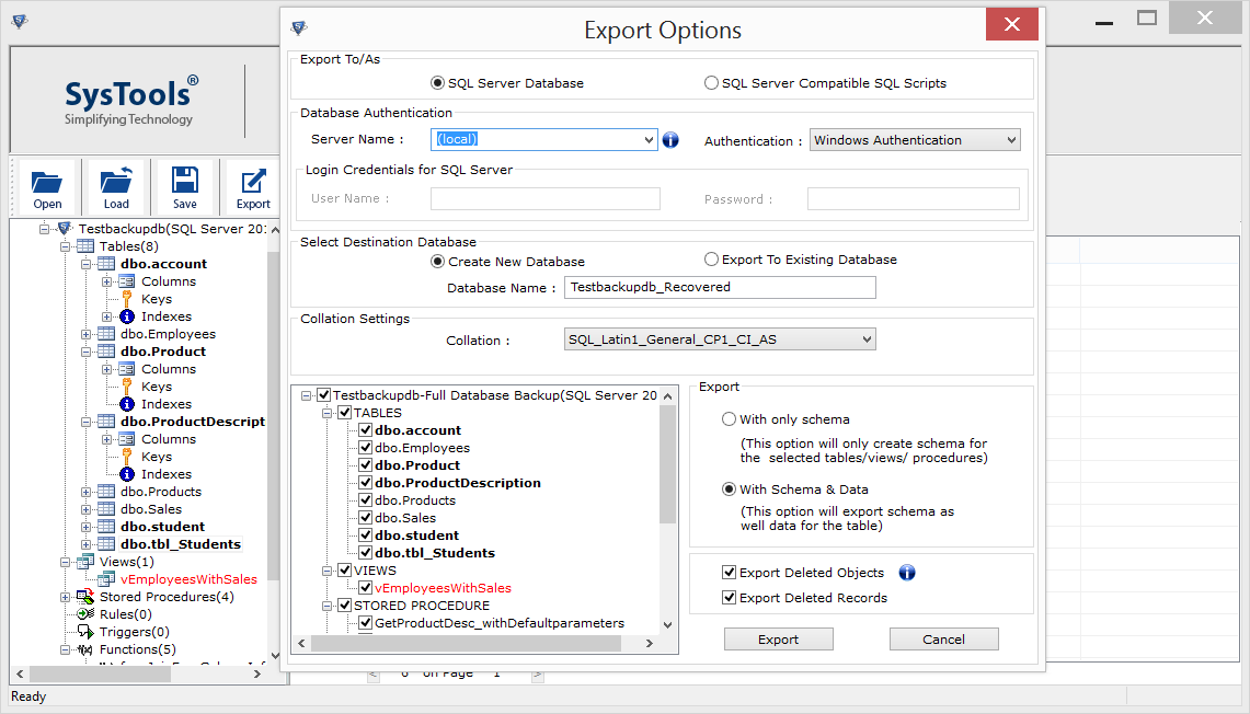 export the database backup file
