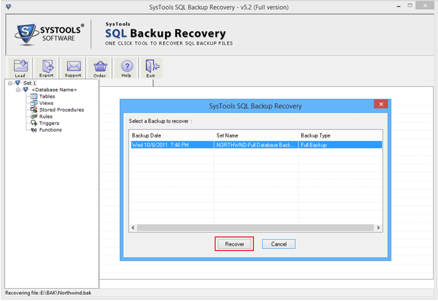 select full backup and recover