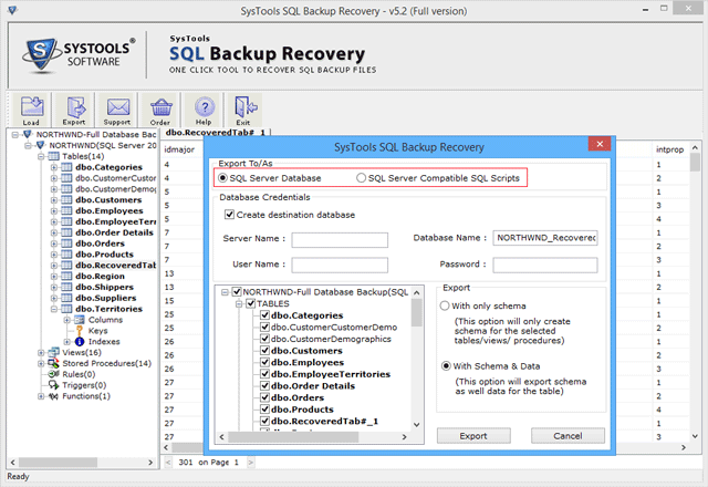 export recovered backup file